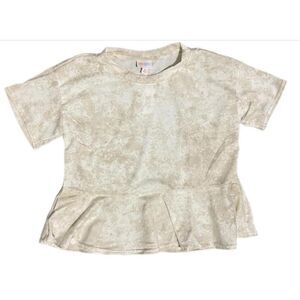 LuLaRoe Womens Top Size 3XL June Ruffle Hem Rayon Blend Ivory Tie Dye‎ NWT